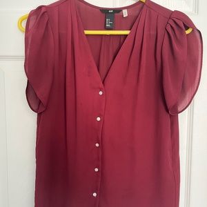 H&M Burgundy Flutter Sleeve Top